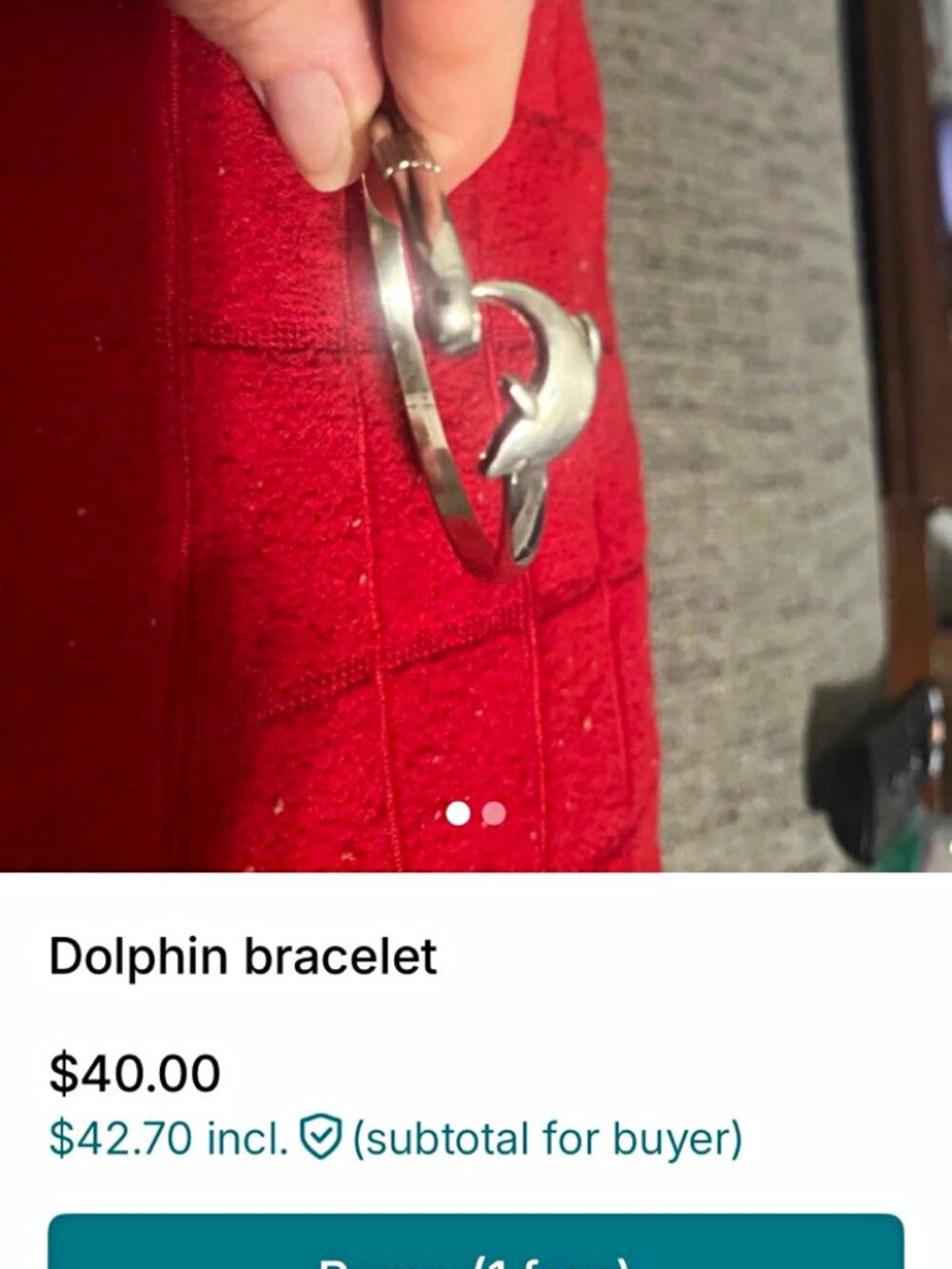 Silver Tone Dolphin Hook Bangle Charm Bracelet Metal No Stone Animal Theme